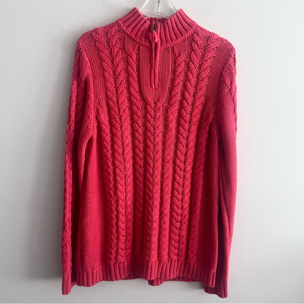 Leo & Nicole size Large 100% cotton cable zip up sweater Coral Rose colo…